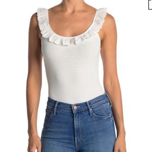 NWOT Elodie Embroidered Ruffle Sleeveless Bodysuit